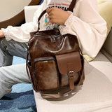 lovefery - New Trend Women Backpack Pu Leather Shoulder Bag Vintage Large Capacity Mochila Feminina Brown Travel Bag Brand Daypack