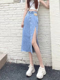 lovefery Ins Simple Fashion Skirt Printing New Natural Waist Trend Japanese Long Skirt Female Solid Color Street A-line Skirt