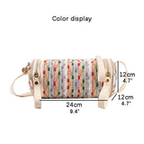 LoveFery - Canvas Bags Summer Fashion Designer Handbags for Women Girl Casual Rainbow Colors Striped Woven Barrel Shaped Shoulder Bags