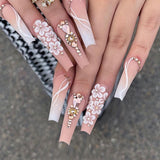 24Pcs Ballet Full Cover Fake Nails Flower Butterfly Design with Rhinestones False Nails Wearable Press on Nails Manicure Tips