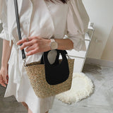 lovefery - Straw Summer Beach Bag Women Vintage Handmade Woven Shoulder Bag Shell Fashion Tote Vacation Casual Bucket Bag