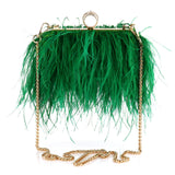 LoveFery - Luxury Ostrich Feather Evening Bags For Women  Chain Shoulder Crossbody Bag Tassel Party Clutch Purse Green Wedding Handbags