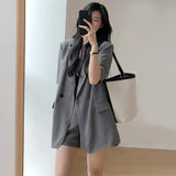 lovefery  Summer Retro Korean Version of the Temperament Short-sleeved Suit Jacket + Shorts Set Casual Loose Suit Two-piece Female