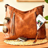 LoveFery - Retro Stylish Women Shoulder Handbagas Oil Wax PU Leather Messenger Purses Travel Bags Female Study Tote Bags Brown New