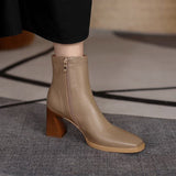 lovefery Ankle Boots for Women Square Toe Fashion Shoes Autumn Winter Short Boots Zipper Square Heels Comfortable Lady Shoes