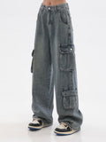 lovefery Vintage And Worn Wide Leg Jeans Women's Summer American High Street Design Straight Tube Overalls Pants Trendy Ins Women's Jeans