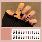 24Pcs Glitter Nails Set Press on With Glue Black Heart Design Fake Nails Detachable False Nails Full Cover Nail Tips for Girls