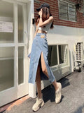 lovefery Ins Simple Fashion Skirt Printing New Natural Waist Trend Japanese Long Skirt Female Solid Color Street A-line Skirt