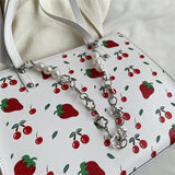 lovefery - Cute Strawberry Shoulder Bag Women Fashion Pearly Chain Tote Bags Luxury PU Leather Women's Bag  Trend Designer High Quality