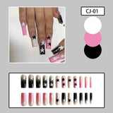 24pcs y2k Fake Nails Black White Star Printed Press on Nail Tips Long Coffin European Artificial Nail Patch for Girl Women