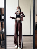 lovefery  New Spring and Autumn Zipper Jacket High Waist Wide Leg Pants Two-piece Fashion Casual Loose Long-sleeved Sports Suit Women