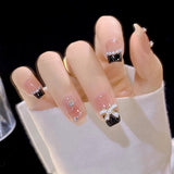 24Pcs Wearable False Nails with Glue Glitter Heart-shaped Rhinestone Design Full Cover Nail Tips Acrylic Fake Nails Press on