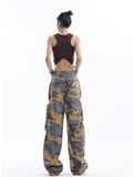 lovefery Loose Splashed Ink Speaker Camouflage Pants Trendy Hip-hop Vintage Versatile Work Clothes Pants Wide Leg Pants Women's Jeans