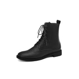 lovefery  fashion inspo    NEW Fall Shoes Women Round Toe Low Heel Shoes Winter Solid Genuine Leather Boots Women Hollow Brogues Ankle Boots Chelsea Boots