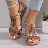 lovefery Women Wedge Sandals Summer Bohemia Rhinestones Casual Platform Sandals Female Peep Toe Outdoor Beach Shoes обувь женская летняя