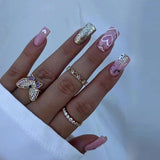 24pcs Summer False nails with designs Charms Flame Long Ballerina Fake Nails Wearable Coffin french Nails Tips Press On Nails