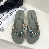 lovefery New Ins Rhinestone Chain Thick-soled Flip-flops Women Wear Beach Holiday Sandals and Slippers with Wedges Outside Summer.