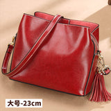 lovefery - New Fashion Scrub cowhide Women Bucket Bag Vintage Tassel Messenger Bag High Quality Retro Shoulder Bag Crossbody Bag Tote