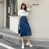 lovefery  New Denim Skirt Women's Spring And Autumn Design Sense Mid-length High Waist Large Size Slim Embroidered Long Skirt