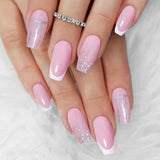 24Pcs Press On Nails Wearable Fake Nails Pink Gradient Glitter Butterfly Rhinestones False Nail Full Cover Acrylic Nail Tips