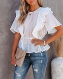 Slide Away Sheer Swiss Dot Peplum Blouse