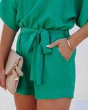 Spring Scene Pocketed Tie Romper - Jade