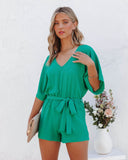 Spring Scene Pocketed Tie Romper - Jade