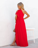 Strike A Pose One Shoulder Statement Maxi Dress - Tomato Red