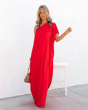 Strike A Pose One Shoulder Statement Maxi Dress - Tomato Red