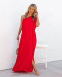 Strike A Pose One Shoulder Statement Maxi Dress - Tomato Red