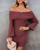 Tammy Off The Shoulder Ribbed Knit Sweater Dress - Cinnamon