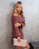 Tammy Off The Shoulder Ribbed Knit Sweater Dress - Cinnamon