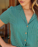 Tonya Striped Button Down Tie Top