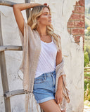 Tranquil Crochet Fringe Knit Cardigan - Taupe