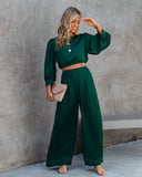 lovefery Tamra Pocketed Satin Pants - Dark Green