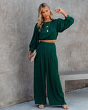 lovefery Tamra Pocketed Satin Pants - Dark Green