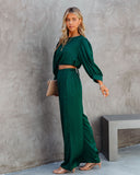 lovefery Tamra Pocketed Satin Pants - Dark Green