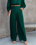 lovefery Tamra Pocketed Satin Pants - Dark Green