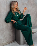 lovefery Tamra Pocketed Satin Pants - Dark Green