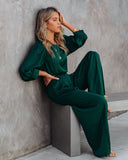 lovefery Tamra Pocketed Satin Pants - Dark Green