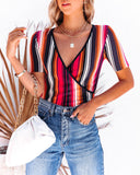 Tubular Striped Surplice Knit Top