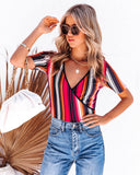 Tubular Striped Surplice Knit Top