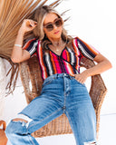 Tubular Striped Surplice Knit Top