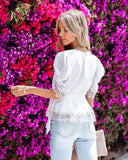 Tyrell Puff Sleeve Lace Peplum Blouse - Ivory