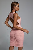 lovefery Unica Backless Ruched Mini Cocktail Dress - Pink