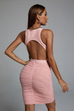 lovefery Unica Backless Ruched Mini Cocktail Dress - Pink