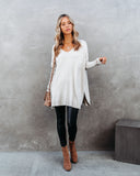 Vital V-Neck Ribbed Sleeve Sweater - Heather Stone