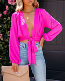 Vittoria Tie Front Crop Blouse - Fuchsia