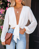 Vittoria Tie Front Crop Blouse - White