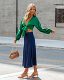 Wishful Satin Slit Midi Skirt - Navy